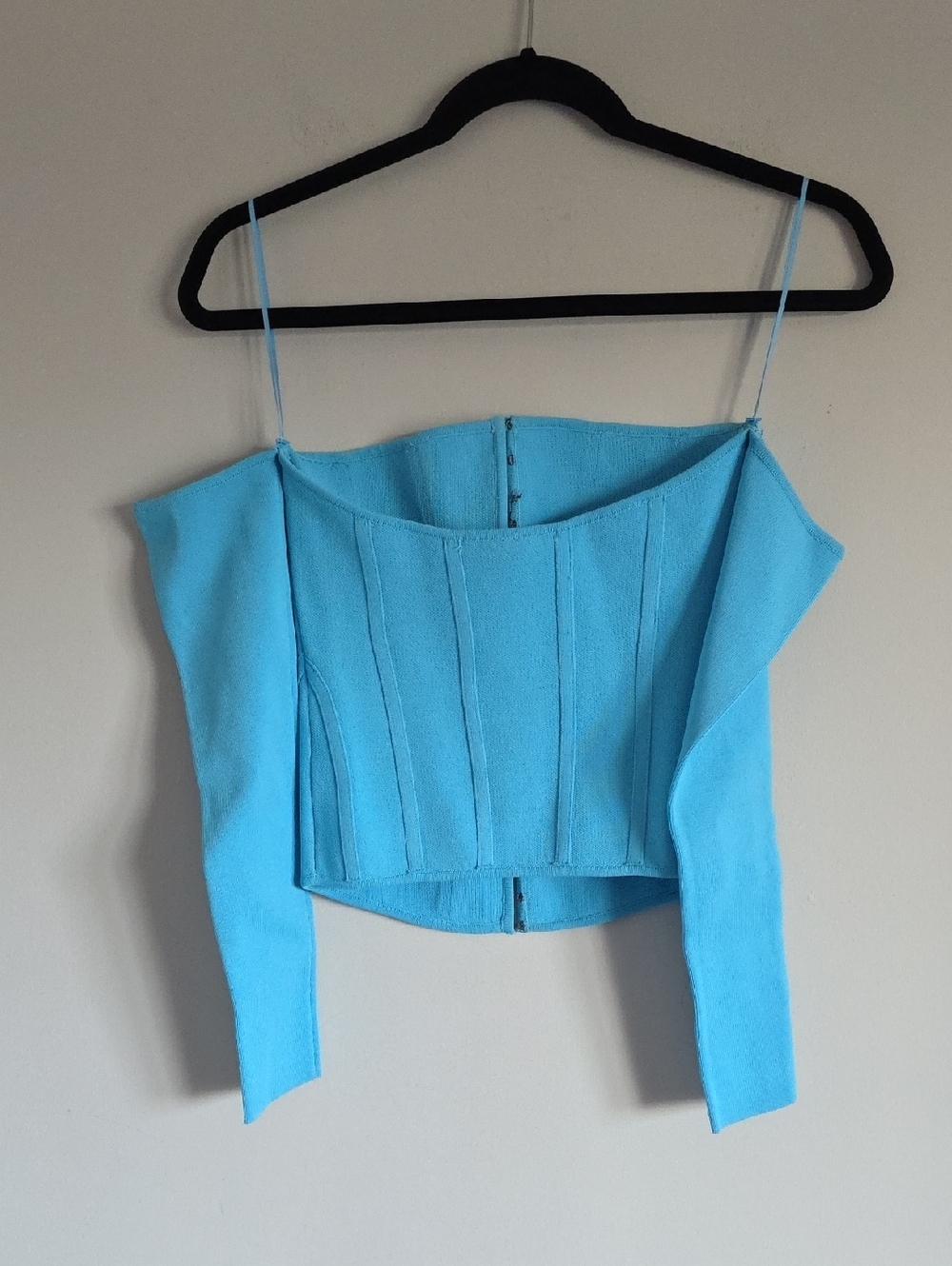 ZARA | Blue Knit Bustier Corset Top Attached Sleeves Size S - Picture 3 of 5